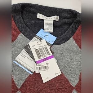 NWT Geoffrey Beene CHARCOAL ARGYLE Sweater Knit Crew Neck Long Sleeve sz XXL